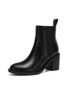 Women's PU Ankle Boots with Chunky Block Heel & Round Toe